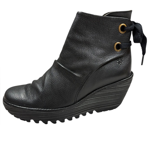 Fly London Shoes - Fly London Ankle Boots Women's Wedge Heel Size 7 US 37 EU Yama Black Leather